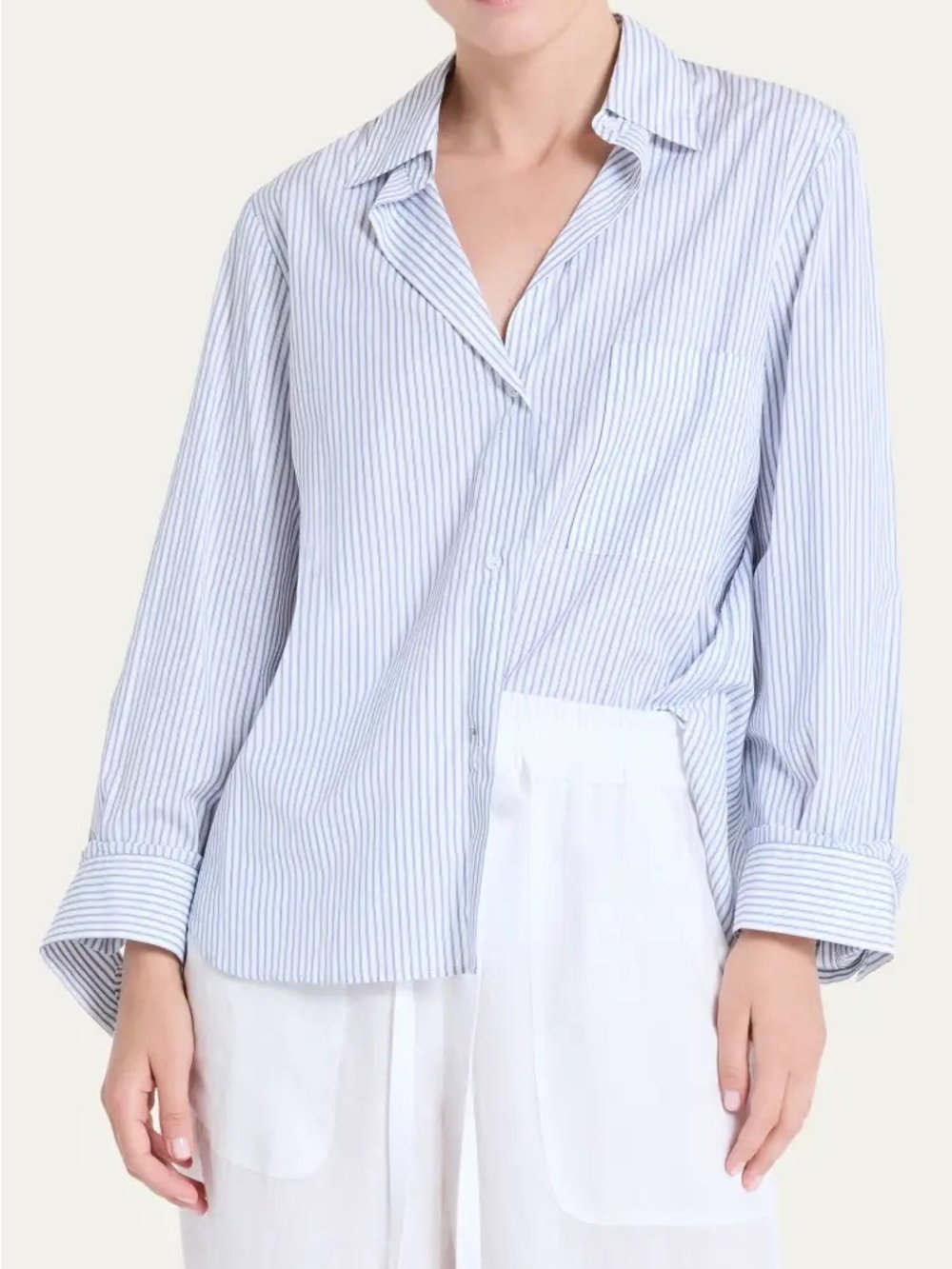 TWP NEXT MORNING BLUE PIN STRIPE BUTTON FRONT COTTON POPLIN MENSWEAR STYLE SHIRT